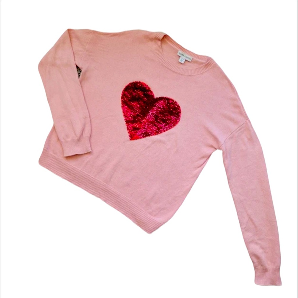 Harper Canyon Pink Crewneck Sweater with Red Sequined Heart Kids